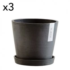 Ecopots Pots, Cache-pots Et Jardinières D'extérieur Pots De Fleurs Avec Soucoupe Noir D20 - Lot De 3