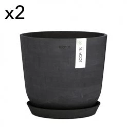 Ecopots Pots, Cache-pots Et Jardinières D'extérieur Pots De Fleurs Avec Soucoupe Noir D25 - Lot De 2