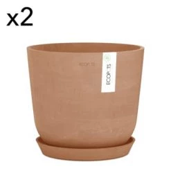 Ecopots Pots, Cache-pots Et Jardinières D'extérieur Pots De Fleurs Avec Soucoupe Bleu Gris D25 - Lot De 2 -Parasols Soldes Magasin pots de fleurs avec soucoupe terracotta d25 lot de 2 3