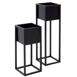 ML-Design Pots, Cache-pots Et Jardinières D'extérieur Set 2x Supports Plantes Noir Carré Métal 21x50/70x21cm