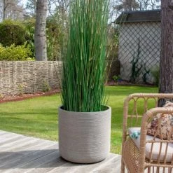 Now’s Home Pots, Cache-pots Et Jardinières D'extérieur Set De 2 Pots Ronds En Terre D'argile Taupe -Parasols Soldes Magasin set de 2 pots ronds en terre d argile taupe 3