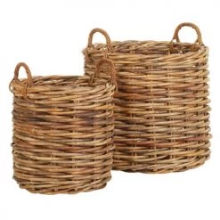 Kok Maison Pots, Cache-pots Et Jardinières D'extérieur Set De Deux Jardinière En Rotin Beige