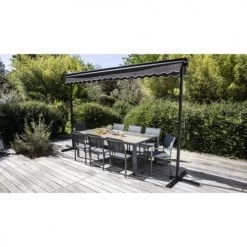 Oviala Parasols Store Double Gris Pente Motorisé Avec Coffre 3x4m -Parasols Soldes Magasin store double gris pente motorise avec coffre 3x4m 3