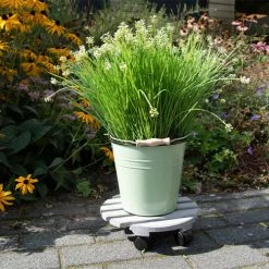 Esschert Design Pots, Cache-pots Et Jardinières D'extérieur Support Plantes à Roulettes Gris 28 Cm -Parasols Soldes Magasin support plantes a roulettes gris 28 cm 3