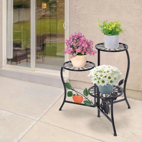 Outsunny Pots, Cache-pots Et Jardinières D'extérieur Support Porte-plantes Pliable 3 Niveaux Métal Noir 4 Outsunny Pots, Cache-pots Et Jardinières D'extérieur Support Porte-plantes Pliable 3 Niveaux Métal Noir – Image 2