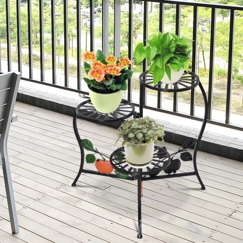 Outsunny Pots, Cache-pots Et Jardinières D'extérieur Support Porte-plantes Pliable 3 Niveaux Métal Noir 6 Outsunny Pots, Cache-pots Et Jardinières D'extérieur Support Porte-plantes Pliable 3 Niveaux Métal Noir – Image 4