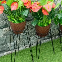 Outsunny Pots, Cache-pots Et Jardinières D'extérieur Supports De Pots De Fleurs Design En épingle Métal époxy Noir -Parasols Soldes Magasin supports de pots de fleurs design en epingle metal epoxy noir 3