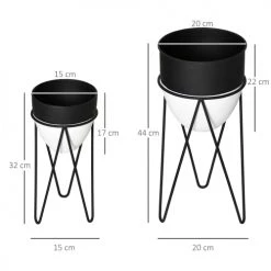 Outsunny Pots, Cache-pots Et Jardinières D'extérieur Supports De Pots De Fleurs Design - Lot De 2 Métal époxy Noir Blanc -Parasols Soldes Magasin supports de pots de fleurs design lot de 2 metal epoxy noir blanc 2