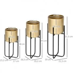 Outsunny Pots, Cache-pots Et Jardinières D'extérieur Supports De Pots De Fleurs Design Lot De 3 - Métal époxy Noir Doré -Parasols Soldes Magasin supports de pots de fleurs design lot de 3 metal epoxy noir dore 2
