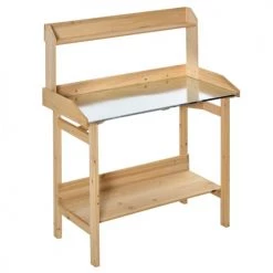 Outsunny Pots, Cache-pots Et Jardinières D'extérieur Table De Rempotage 2 étagères Plateau Tôle Acier Sapin Pré-huilé -Parasols Soldes Magasin table de rempotage 2 etageres plateau tole acier sapin pre huile 4