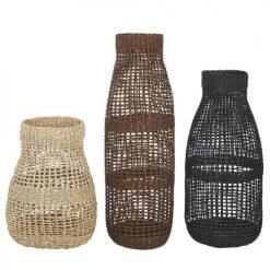 Maisons Du Monde Pots, Cache-pots Et Jardinières D'extérieur Vases En Fibre Végétale Tressée Marron, Noir Et Beige (x3) H87